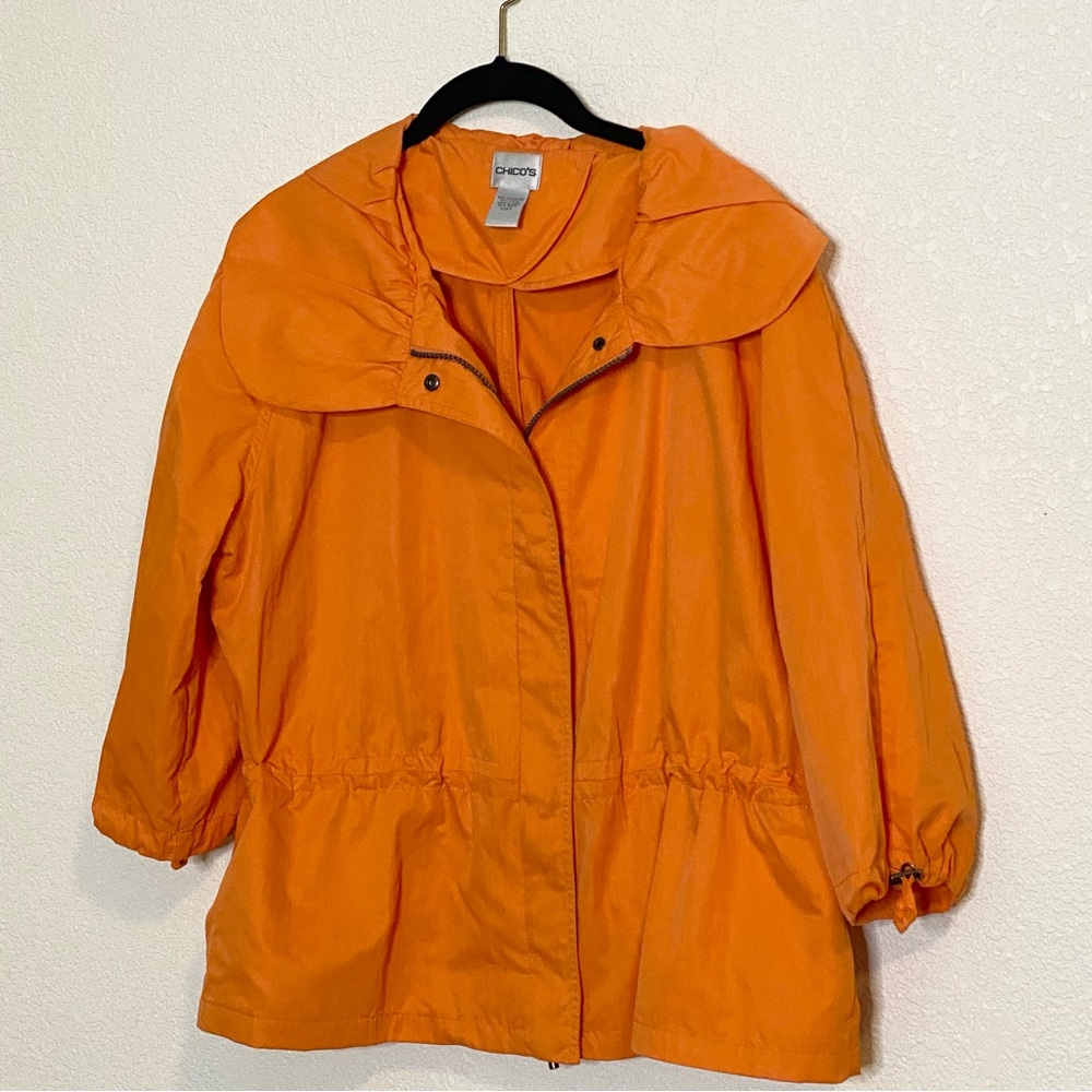 Chico's Orange Windbreaker Anorak Jacket 3/4 Sleeves Zip Up (Chico’s 2)US Large